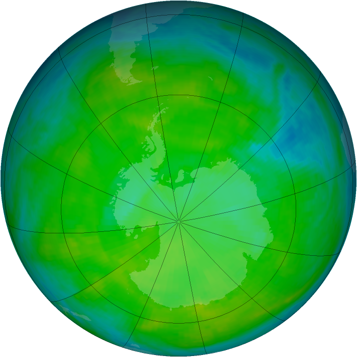 Antarctic ozone map for 15 December 1987